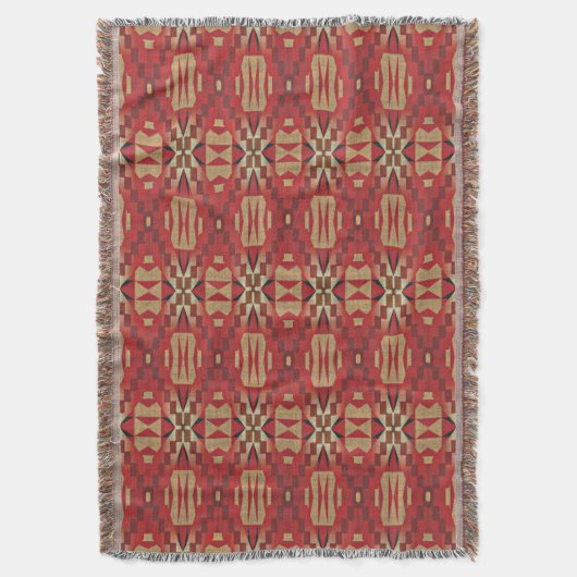 Winter Red Brown Beige Black Tribal Art Mosaik Decke (Vorderseite Vertikal)