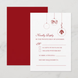 Winter Red Christmas Bauble Ornaments Hochzeit RSVP Karte