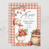 Winter Red Christmas Silly Goose 1st birthday Einladung (Vorne/Hinten)