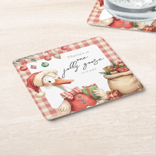 Winter Red Christmas Silly Goose 1st birthday Rechteckiger Pappuntersetzer (angewinkelt)