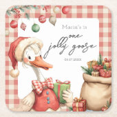 Winter Red Christmas Silly Goose 1st birthday Rechteckiger Pappuntersetzer (Vorderseite)