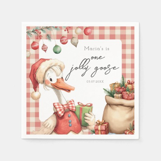 Winter Red Christmas Silly Goose 1st birthday Serviette (Vorderseite)