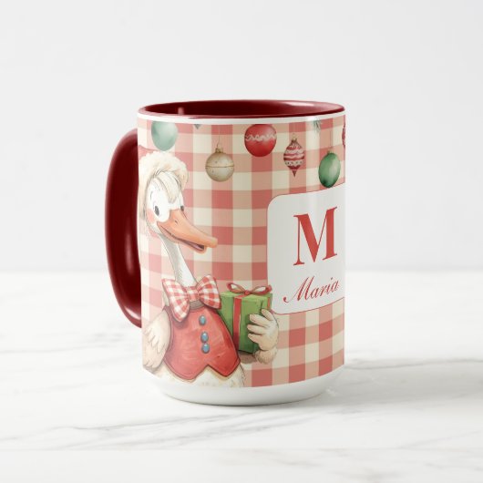 Winter Red Christmas Silly Goose 1st birthday Tasse (Vorderseite Links)