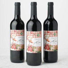 Winter Red Christmas Silly Goose  1st birthday Weinetikett