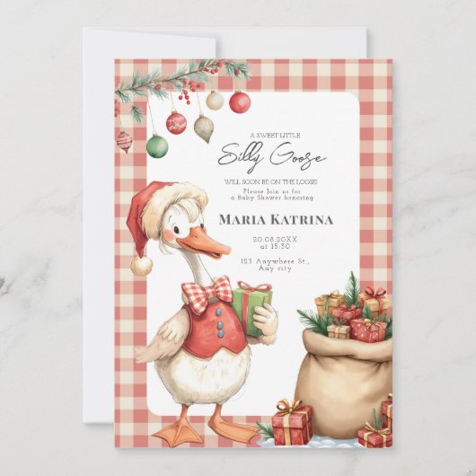 Winter Red Christmas Silly Goose Baby Shower Einladung (Vorderseite)