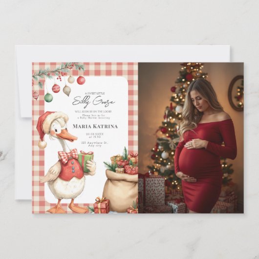 Winter Red Christmas Silly Goose Baby Shower Einladung (Vorderseite)