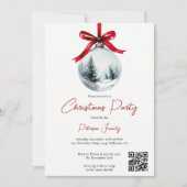 Winter Red Coquette Bow Ribbon QR Weihnachts-Party Einladung (Vorderseite)
