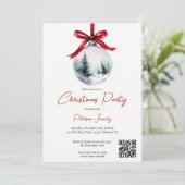 Winter Red Coquette Bow Ribbon QR Weihnachts-Party Einladung (Stehend Vorderseite)