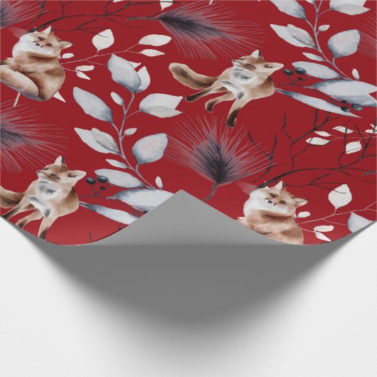 Winter Red Fox Blätter Wasserfarbe Geschenkpapier (Ecke)