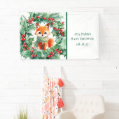 Winter Red Fox Green Berries Babydusche Willkommen Banner (Insitu)