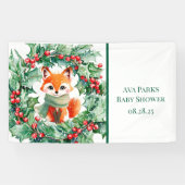 Winter Red Fox Green Berries Babydusche Willkommen Banner (Horizontal)