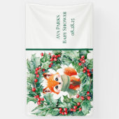 Winter Red Fox Green Berries Babydusche Willkommen Banner (Vertikal)