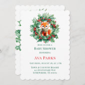 Winter Red Fox Green Berries Kinderdusche Weihnach Einladung (Vorne/Hinten)