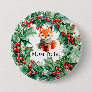 Winter Red Fox Green und Berries Baby Dusche Button