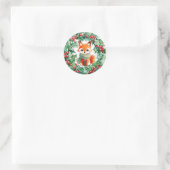 Winter Red Fox Green und Berries Baby Dusche Runder Aufkleber (Tasche)