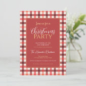 Winter Red Gingham Kariert Checkered Pattern Einladung (Stehend Vorderseite)
