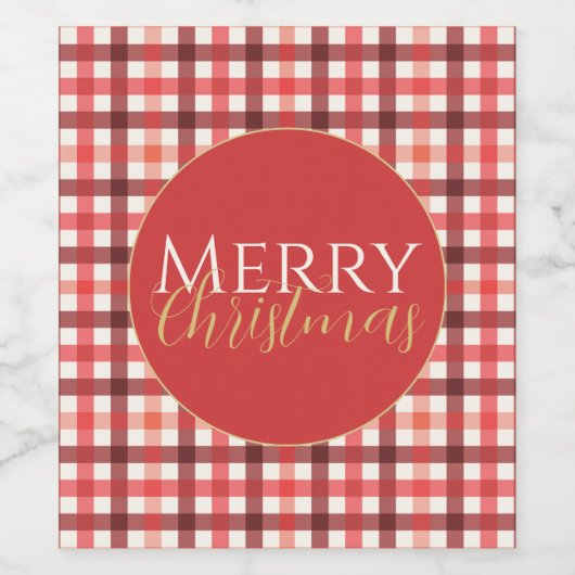 Winter Red Gingham Kariert Checkered Pattern Weinetikett (Einzelnes Label)