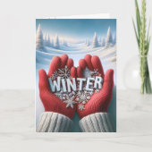 Winter Red Gloves Wintertext Karte (Vorderseite)