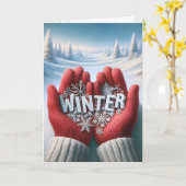 Winter Red Gloves Wintertext Karte (Gelbe Blume)