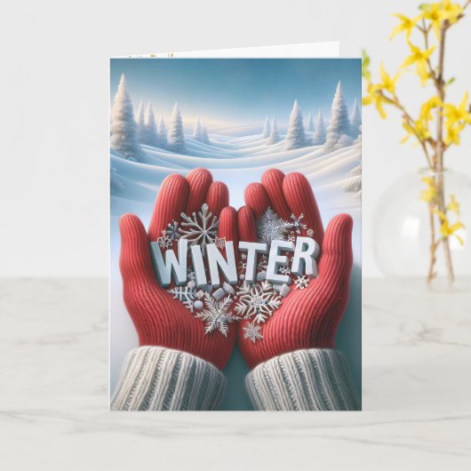 Winter Red Gloves Wintertext Karte (Gelbe Blume)