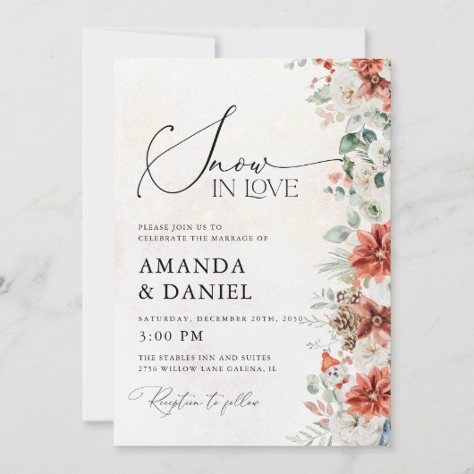 Winter Red Greenery Pinecone Hochzeit Einladung (Vorderseite)