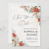 Winter Red Greenery Pinecone Save the Date Karte (Vorderseite)