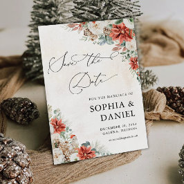 Winter Red Greenery Pinecone Save the Date Karte