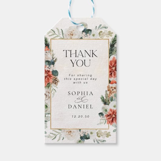 Winter Red Greenery Pinecone Vielen Dank, dass Sie Geschenkanhänger (Vorderseite)