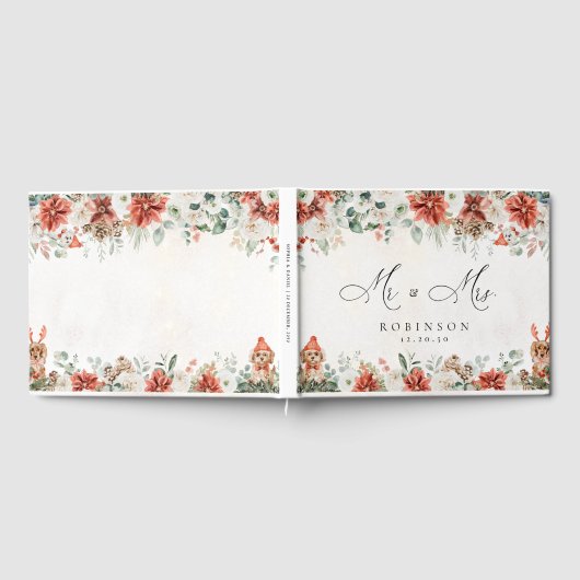Winter Red Greenery Pinecone Wedding Guest Book Gästebuch (Voll)