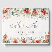 Winter Red Greenery Pinecone Wedding Guest Book Gästebuch (Vorderseite)