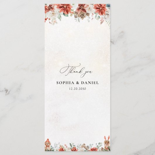 Winter Red Greenery Pinecone Wedding Menu Menükarte (Rückseite)