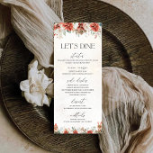 Winter Red Greenery Pinecone Wedding Menu Menükarte