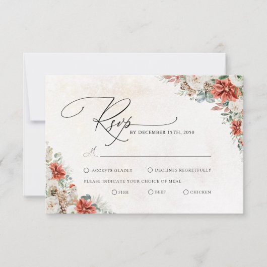 Winter Red Greenery Pinecone Wedding RSVP Card (Vorderseite)