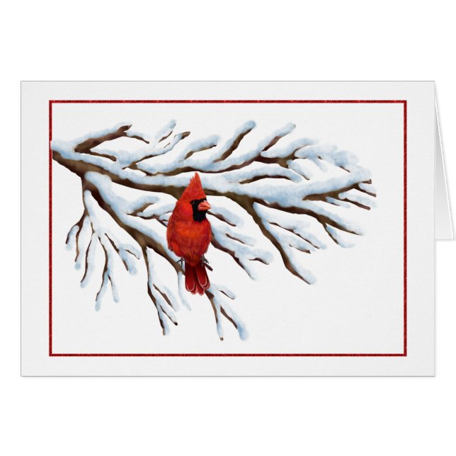 Winter Red Kardinal Notecard (Vorderseite (Horizontal))