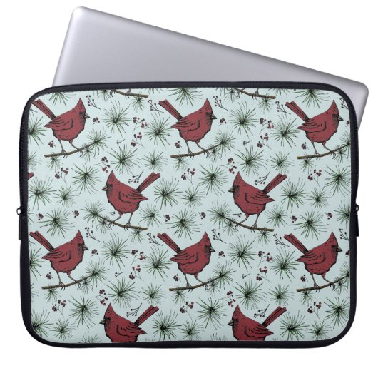 Winter Red Kardinals Weihnachtsmuster Laptopschutzhülle (Vorderseite)