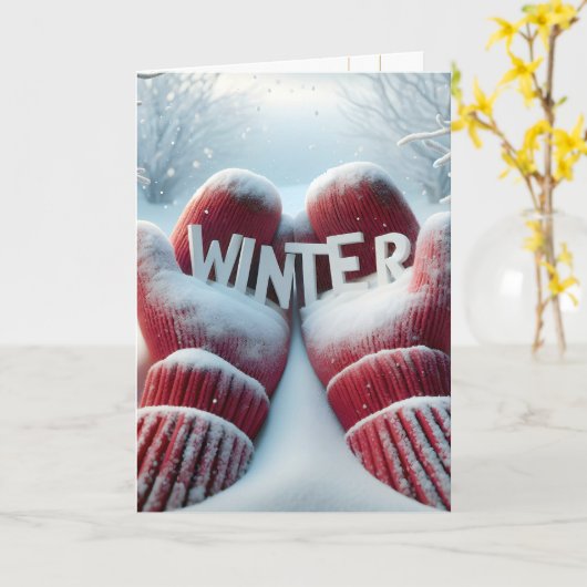 Winter Red Mittens mit Schneeflocken Karte (Gelbe Blume)