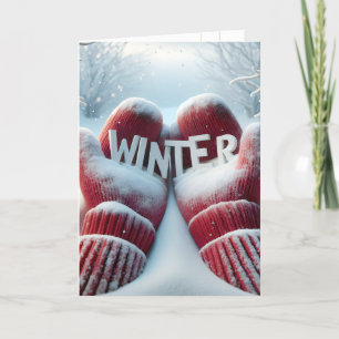 Winter Red Mittens mit Schneeflocken Karte