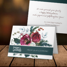 Winter Red Peonies Season's Greetings Corporate Karte