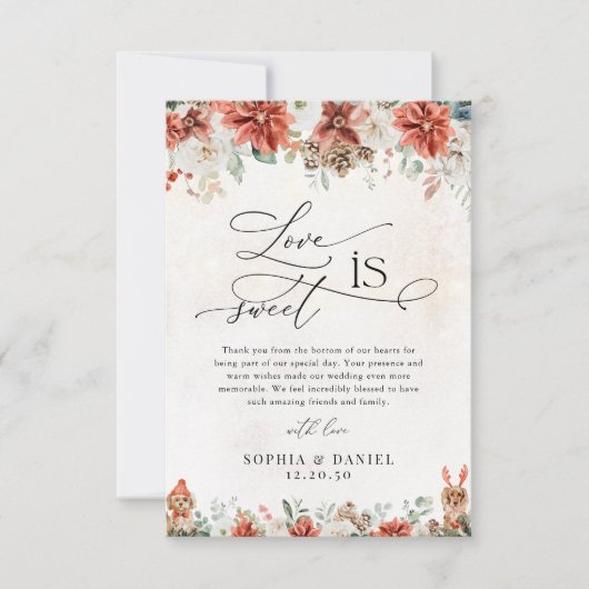 Winter Red Pinecone Hochzeit Flat Danke Karten (Vorderseite)