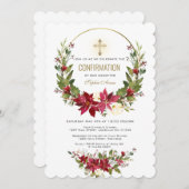 Winter Red Poinsettia Gold Cross Bestätigung Einladung (Vorne/Hinten)
