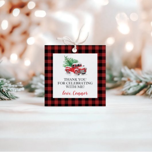 Winter Red Truck Buffalo Kariert Geburtstag Geschenkanhänger