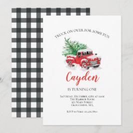 Winter Red Truck Erster Geburtstag Einladung