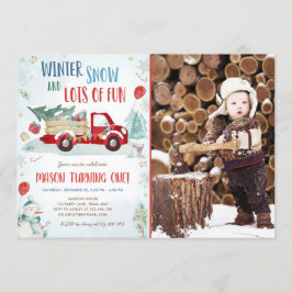 Winter Red Truck Snow Fun Boy Erster Geburtstag Einladung