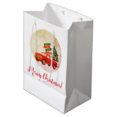 Winter Red Truck Tree Familie Frohe Weihnachten Mittlere Geschenktüte (Vorderseite Schrägansicht)