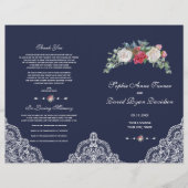 Winter Red White Blume Lace Navy Hochzeitsprogramm (Vorne)