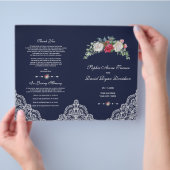Winter Red White Blume Lace Navy Hochzeitsprogramm (Hand)