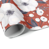 Winter Red White Christmas Floral Pattern Geschenkpapier (Rolleneckpunkt)