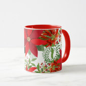 Winter Red White Gold Poinsettia Holiday Custom Tasse (VorderseiteRechts)