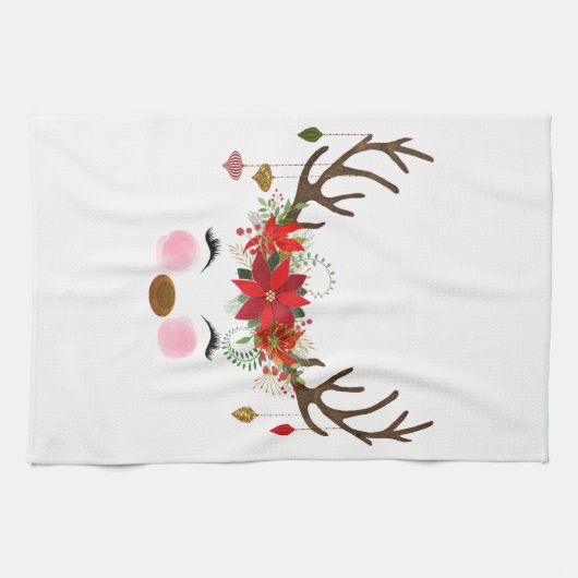 Winter Red White Gold Poinsettia Holiday Whimsical Küchentuch (Horizontal)