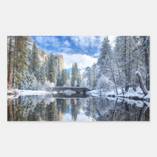 Winter-Reflexion bei Yosemite Rechteckiger Aufkleber